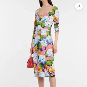 Dolce & Gabbana Hydrangea Print Calf Length Dress